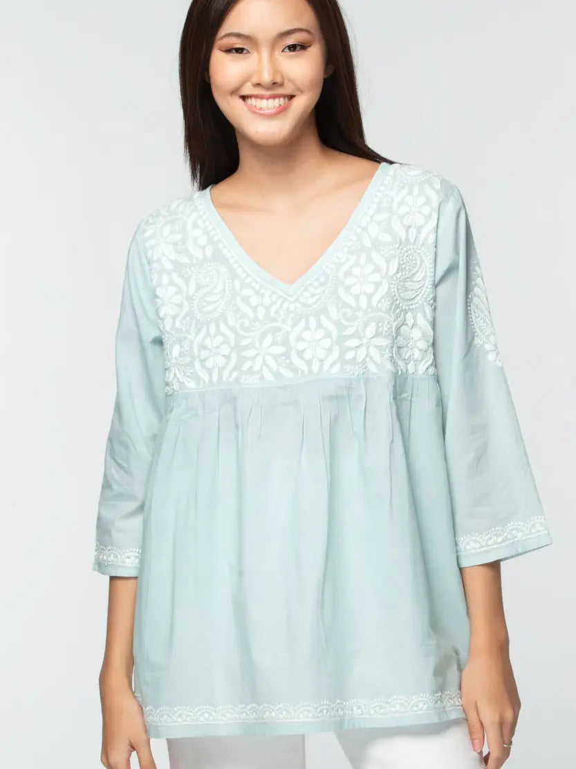 Hand Embroidered Tunic - Pastel Green