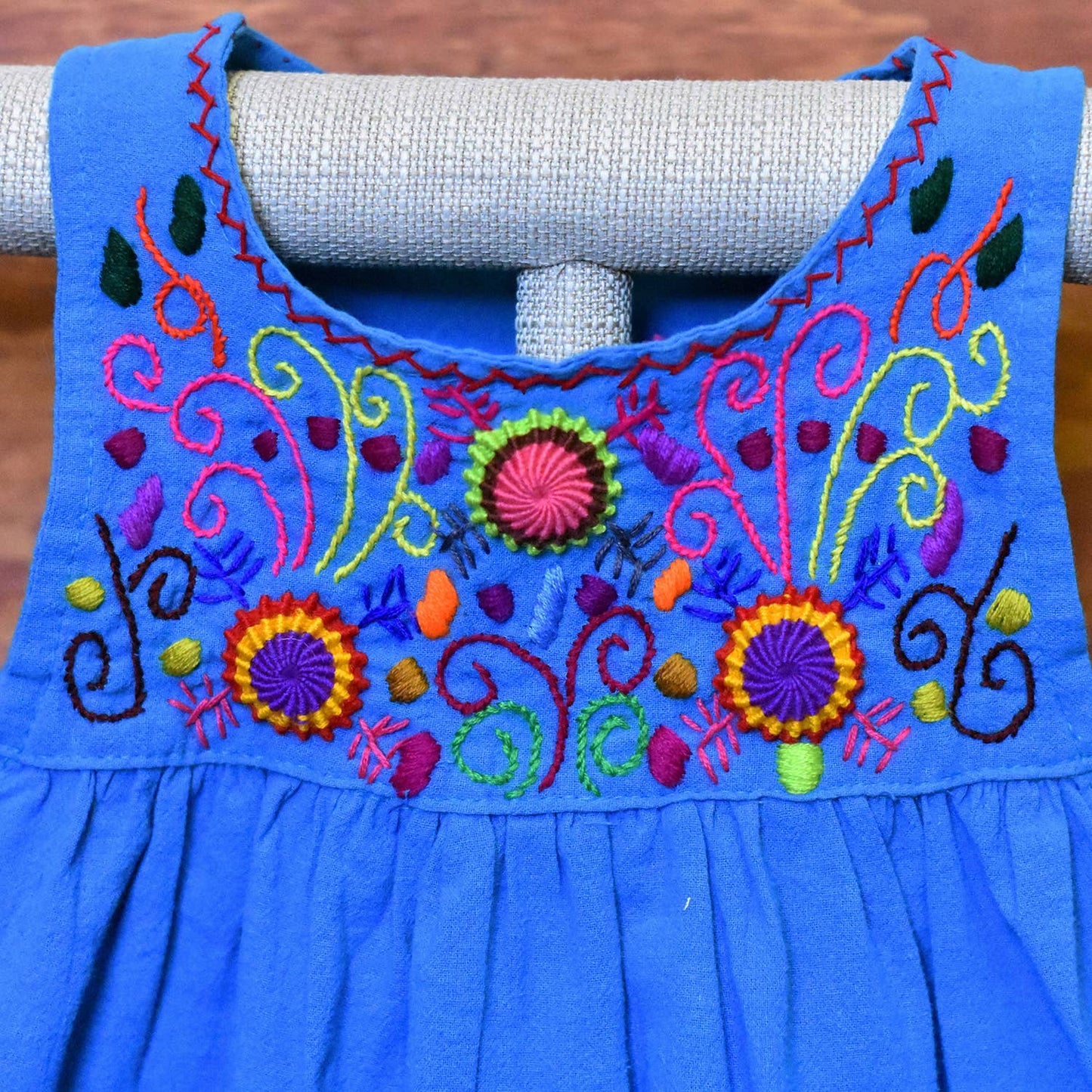Girl's Embroidered Sleeveless Dress-Blue