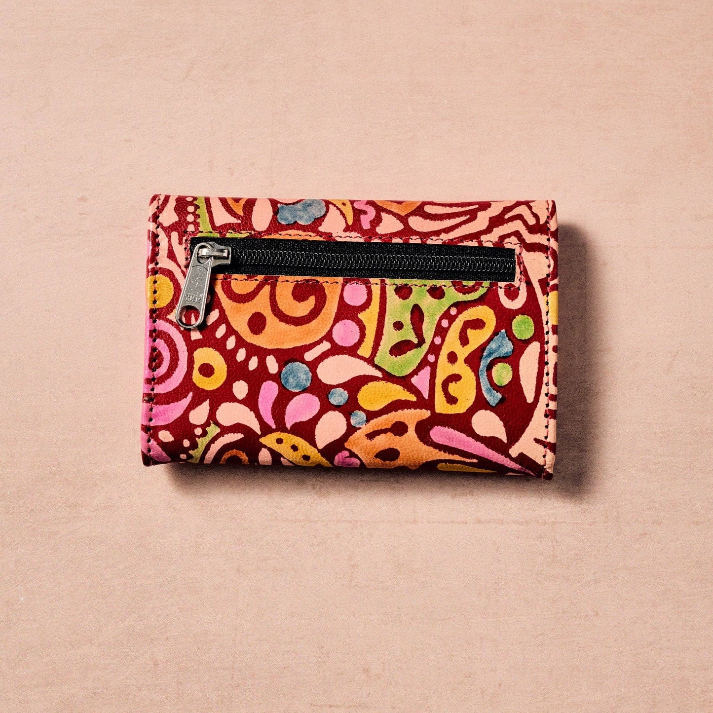 Red Patterned Slim Leather Wallet