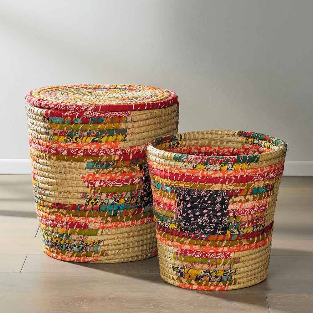 Sari Fabric Basket w/ Lid - Large