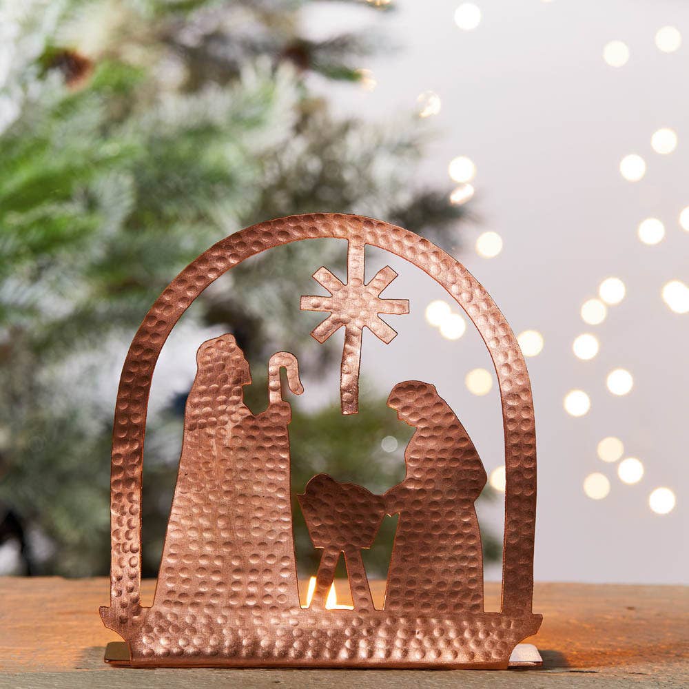 Copper Christmas Candle Holder Nativity