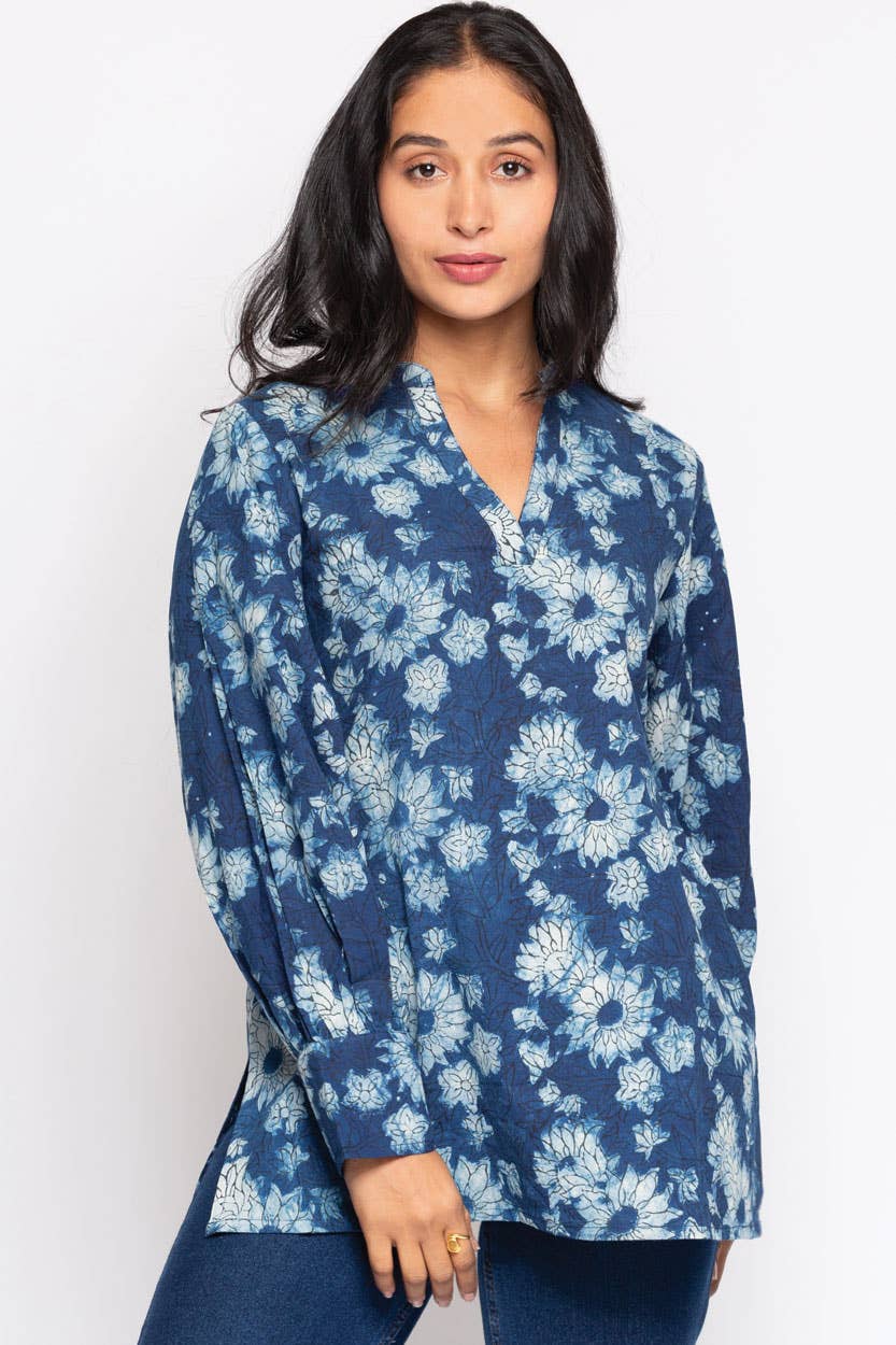 Jaya Block Print Tunics - Indigo Floral
