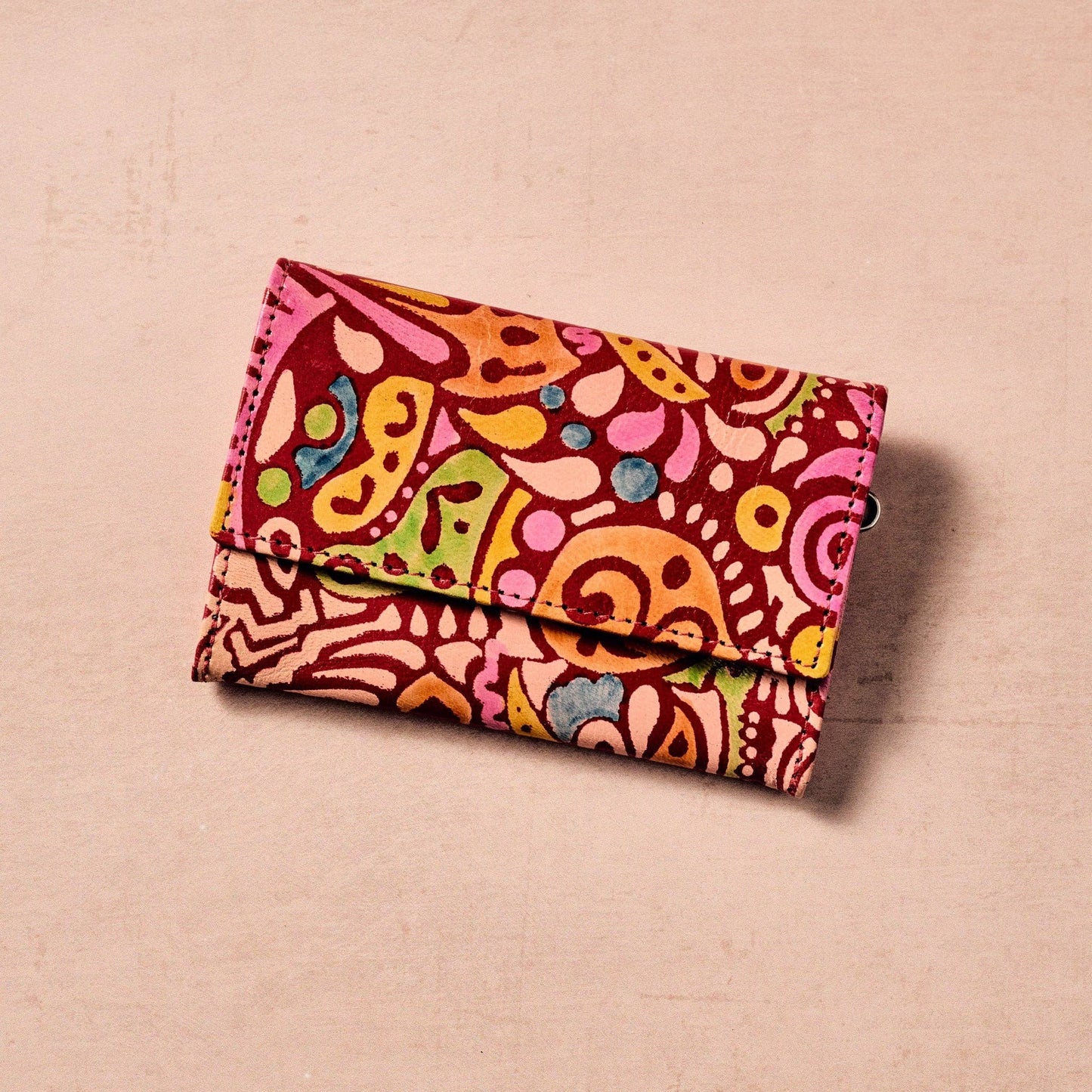 Red Patterned Slim Leather Wallet