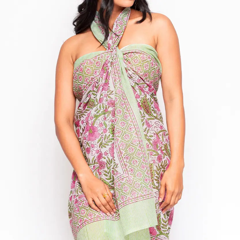 Block Print Sarong - Pink/Green