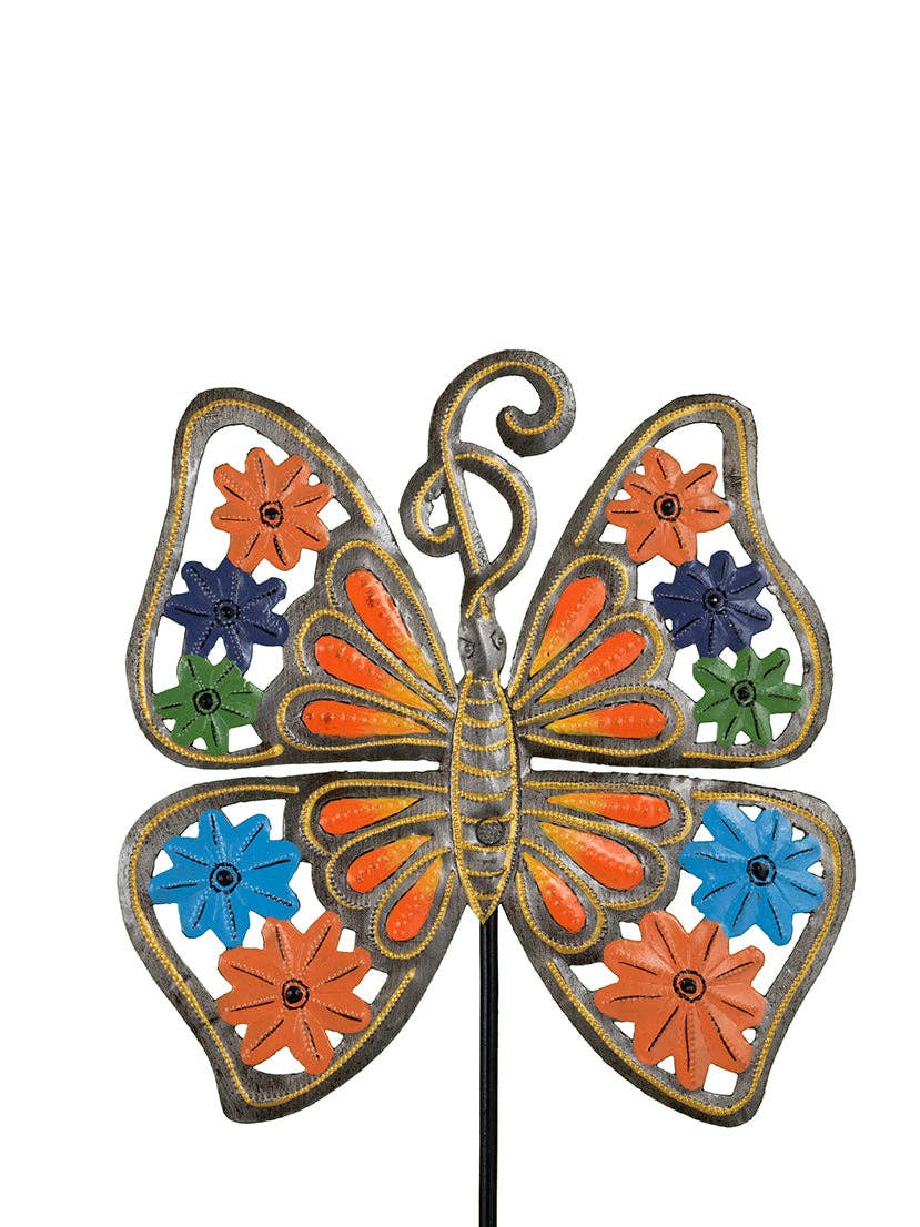 Orange Floral Butterfly Stake