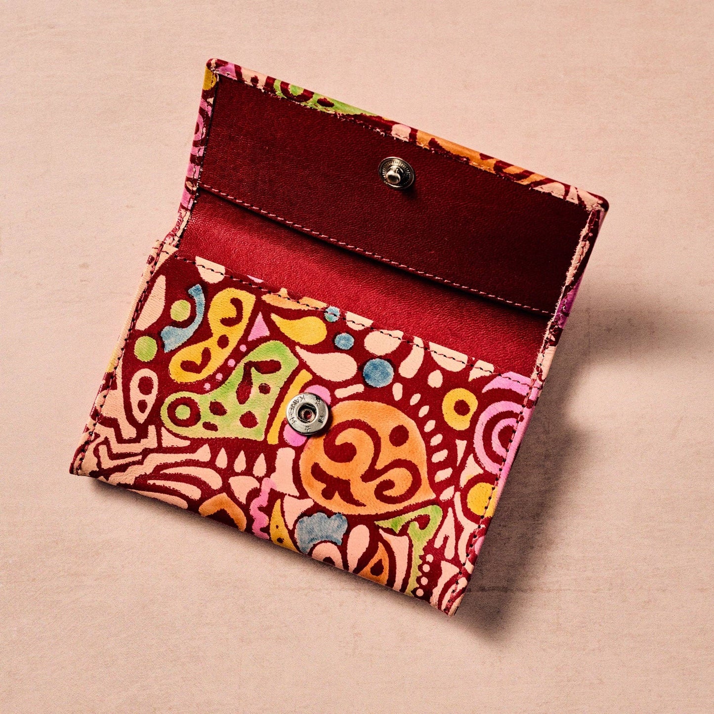 Red Patterned Slim Leather Wallet