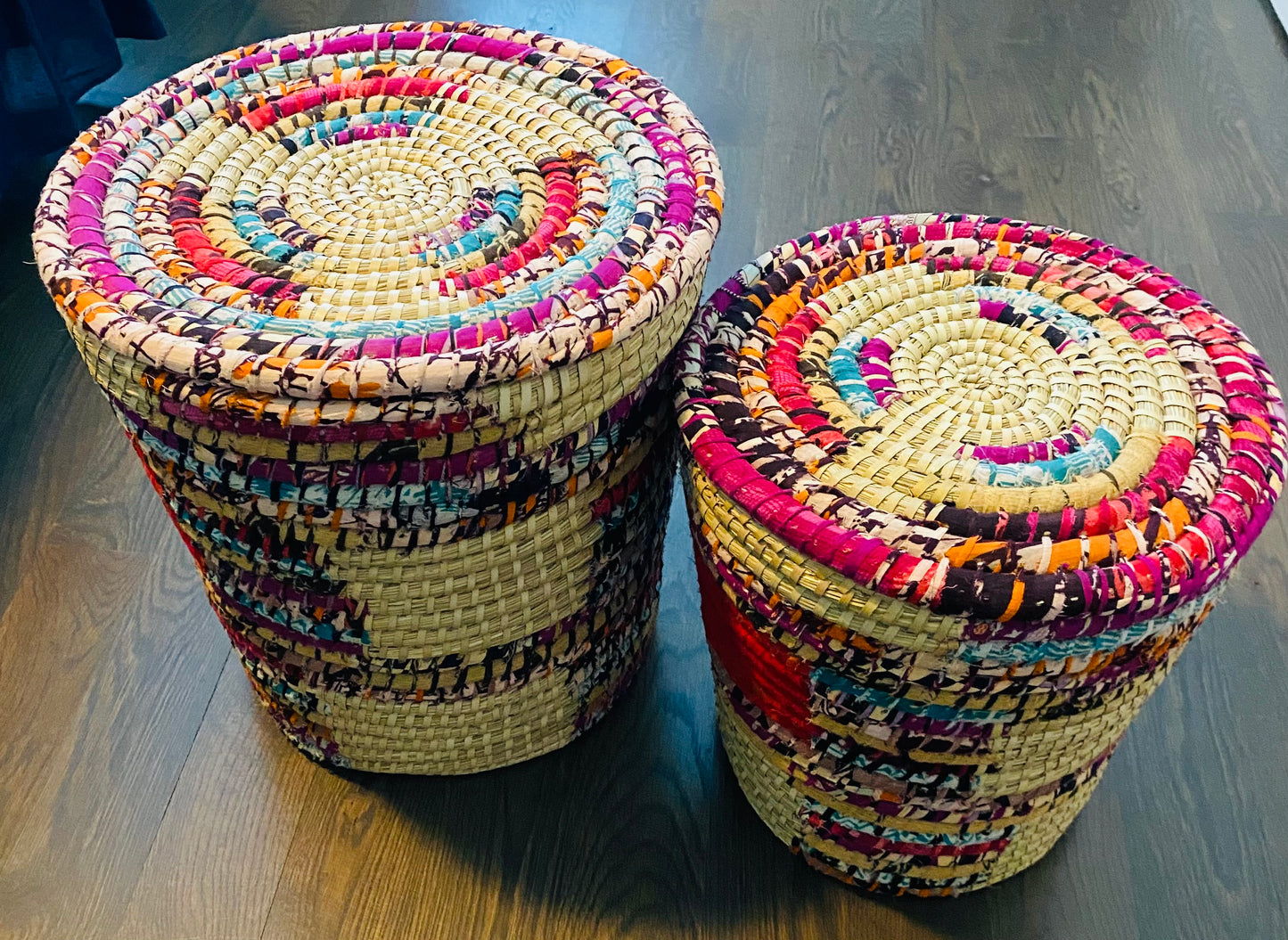 Sari Fabric Basket w/ Lid - Large