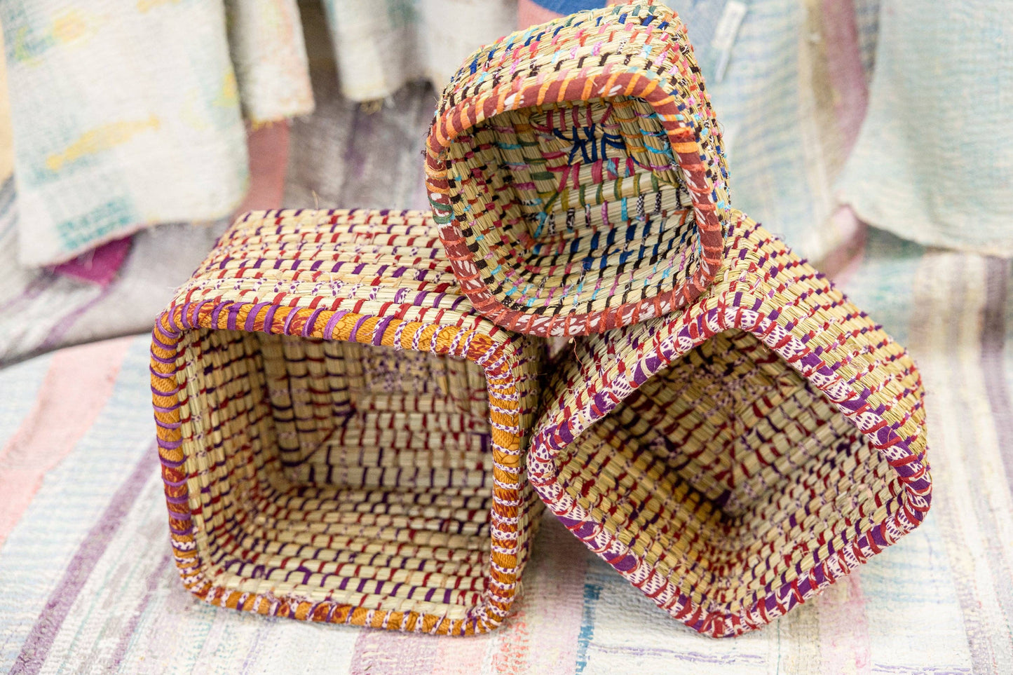 Kaisa Seagrass and Recycled Sari Baskets - Small