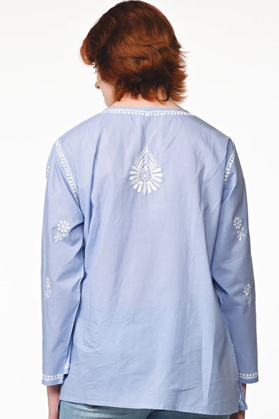 Tara Embroidered Tunic - Blue/White