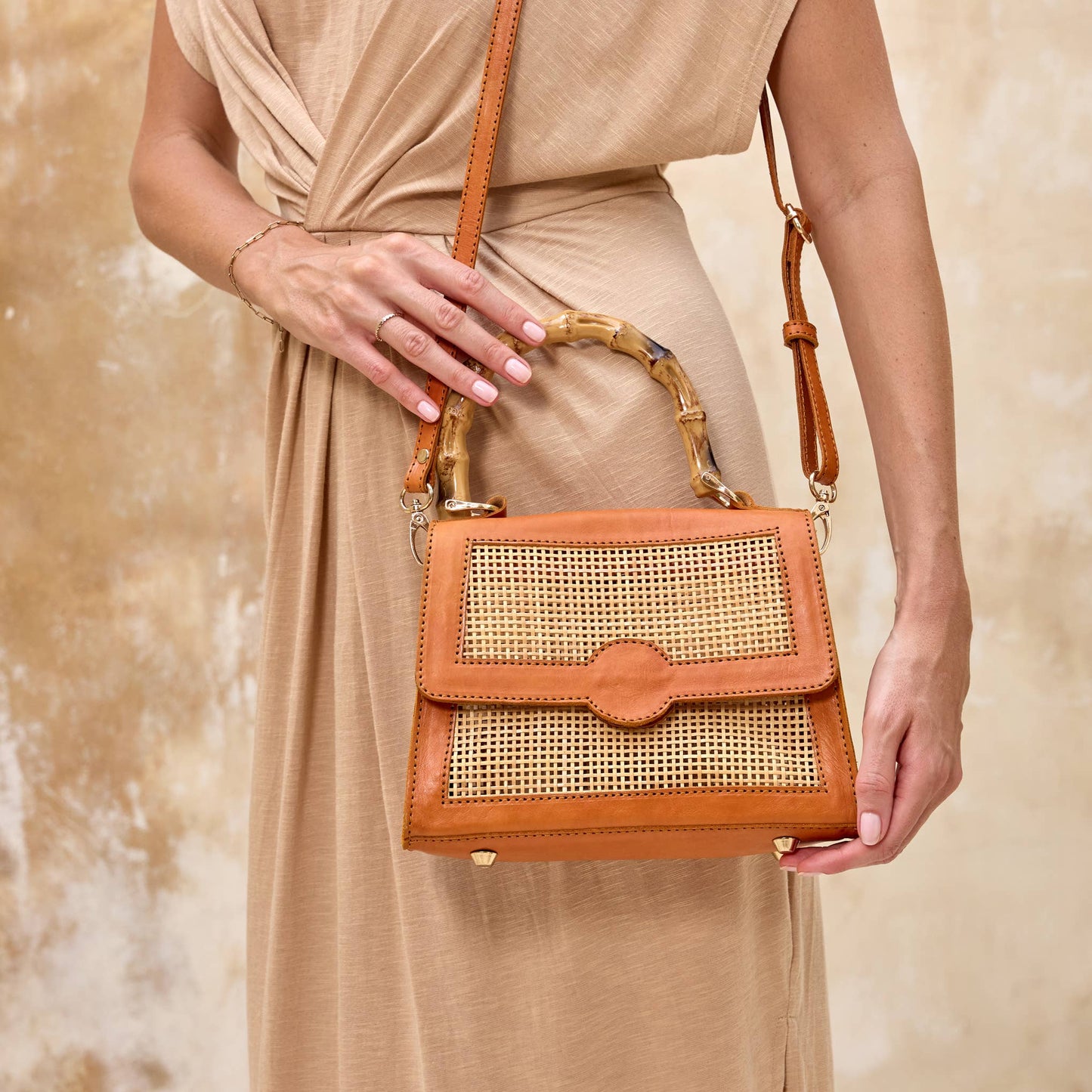 Handwoven Rattan Handbag with Bamboo Handle