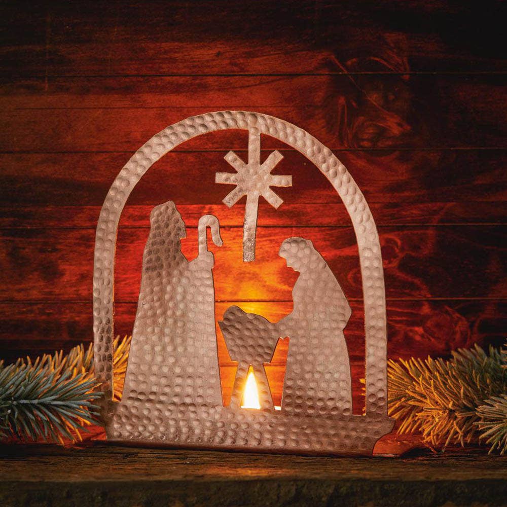 Copper Christmas Candle Holder Nativity