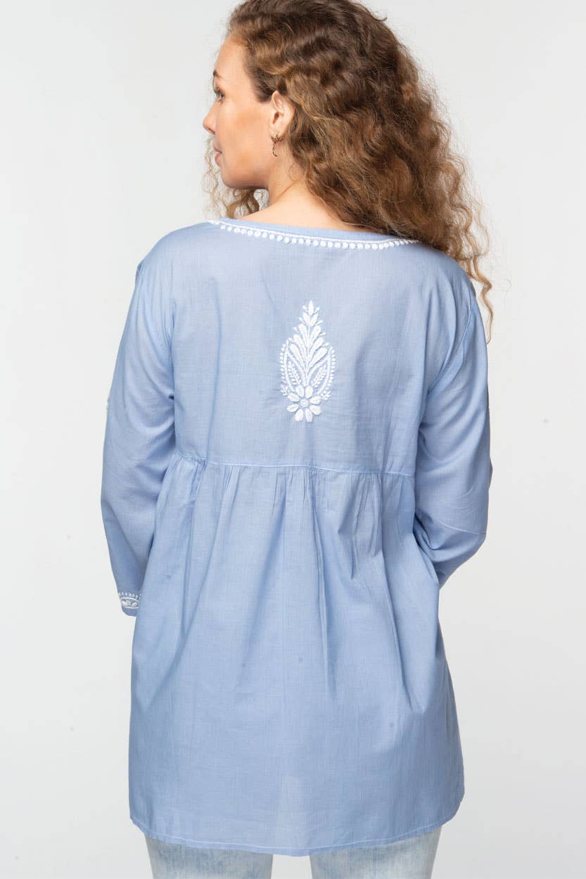 Hand Embroidered Tunic - Pastel Blue