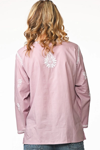 Tara Embroidered Tunic - Lilac/White
