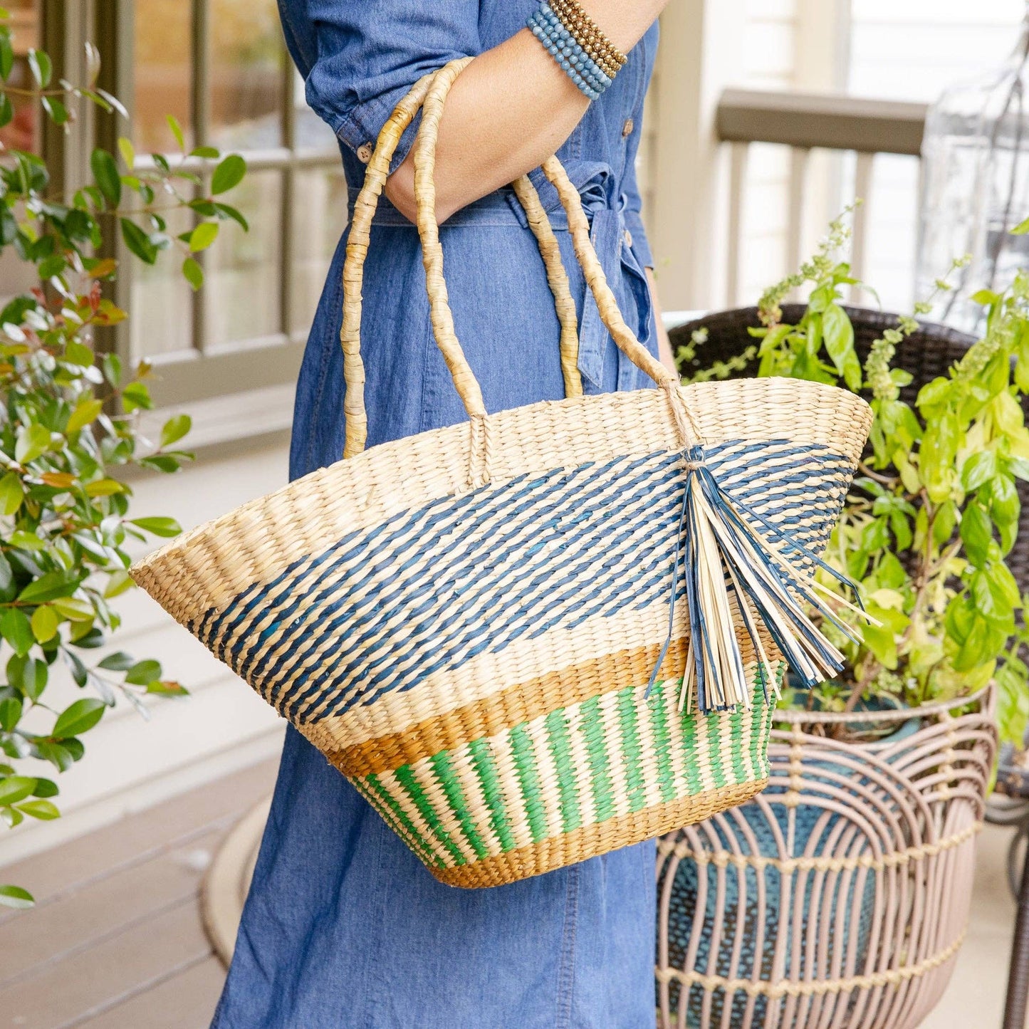Striped Grass Market Tote