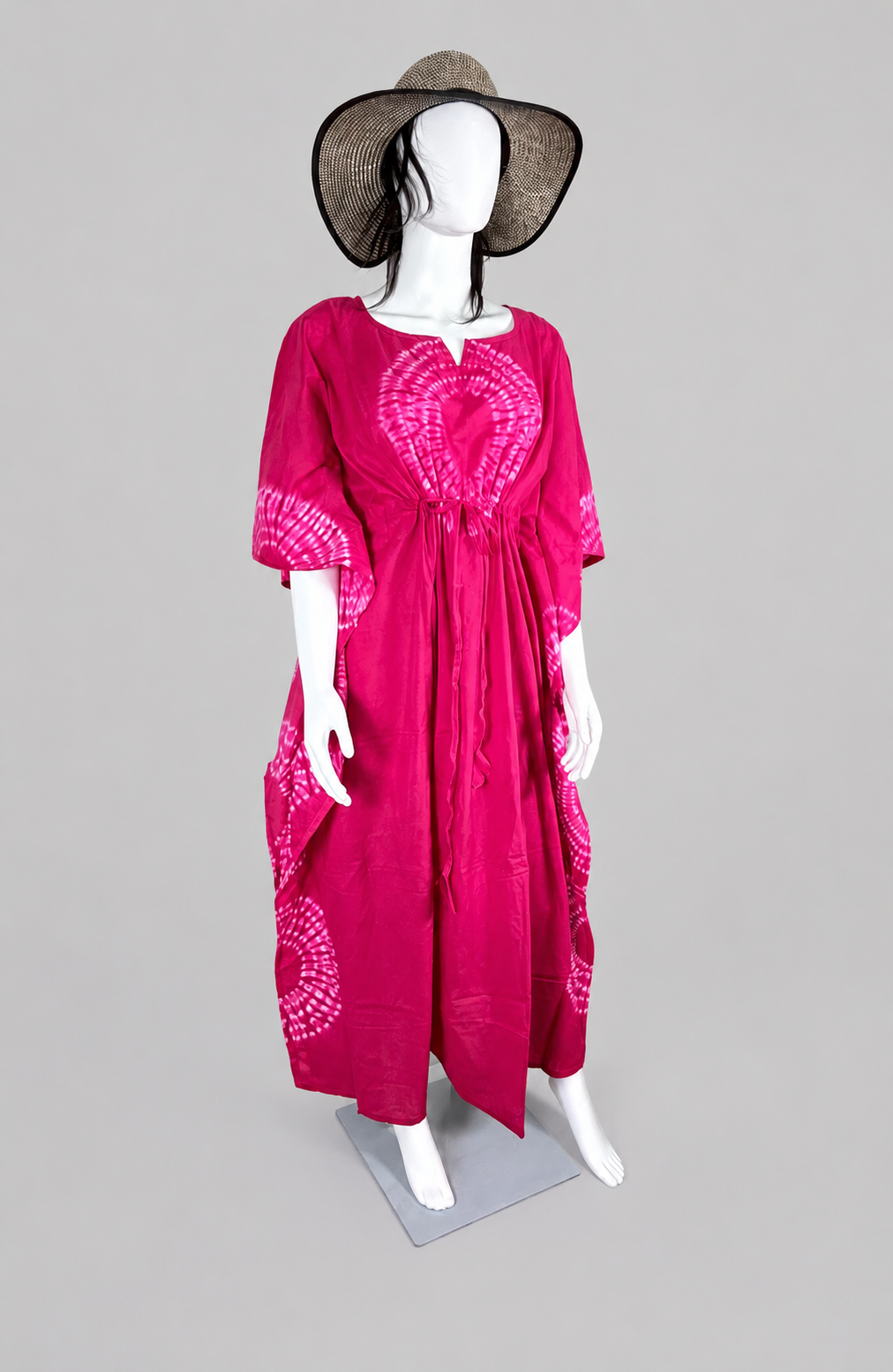 Tie-Dye 100% Cotton Kaftan Dress - Pink