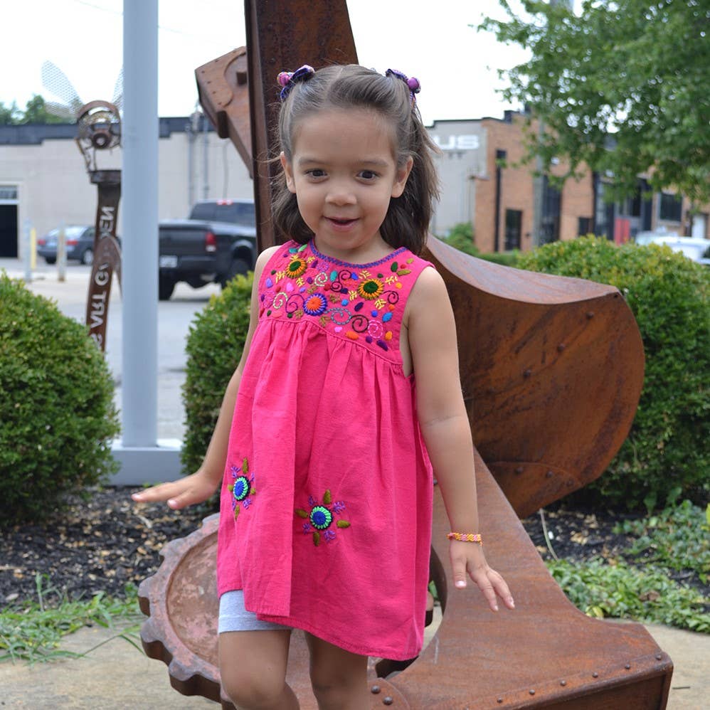 Girl's Embroidered Sleeveless Dress-Pink