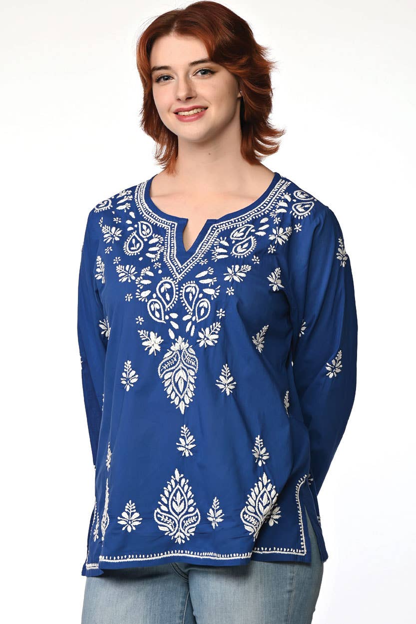 Hand Embroidered Tunic - Navy Blue