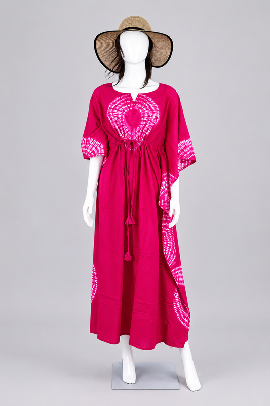 Tie-Dye 100% Cotton Kaftan Dress - Pink