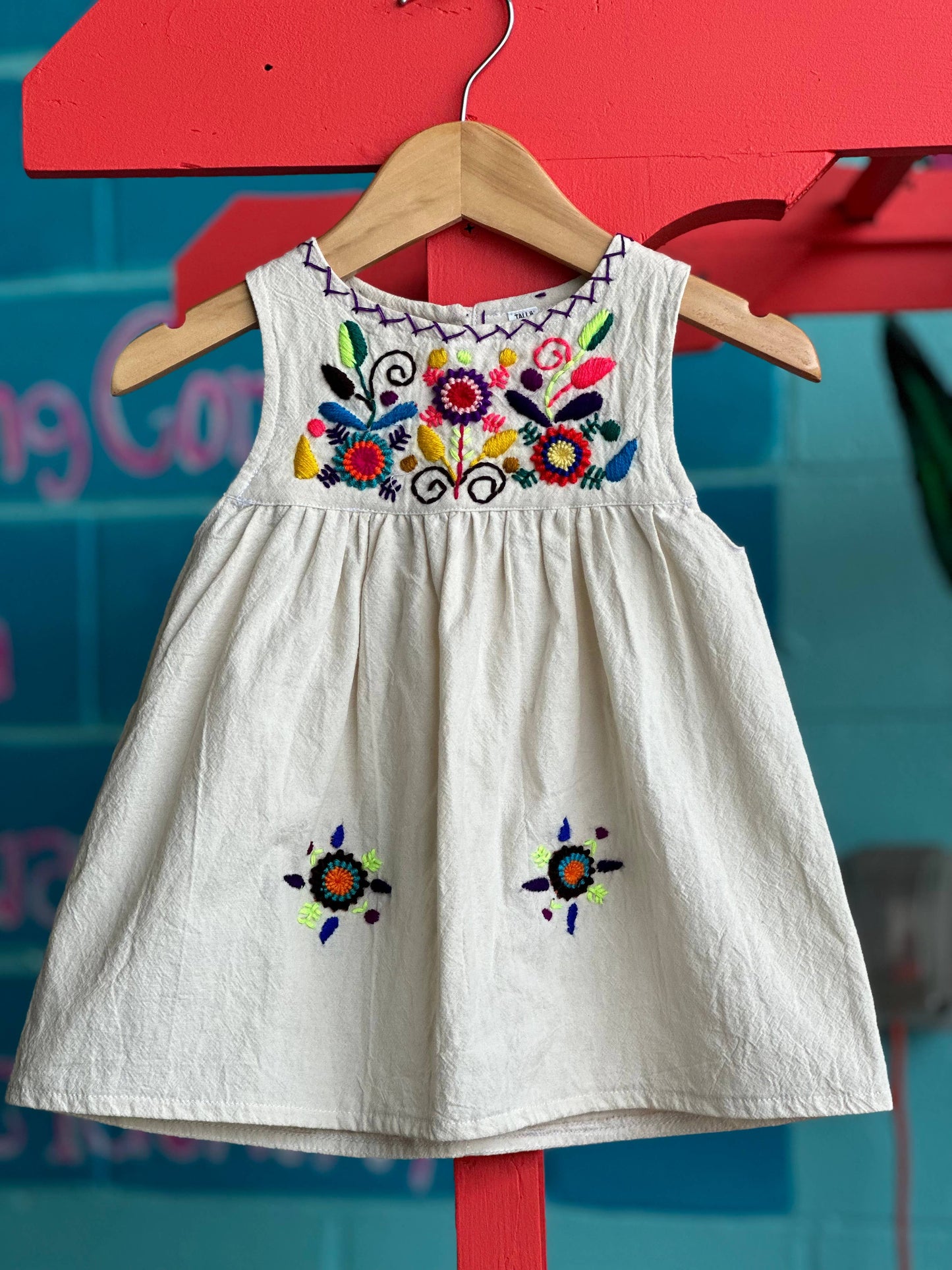 Girl's Embroidered Sleeveless Dress-Cream