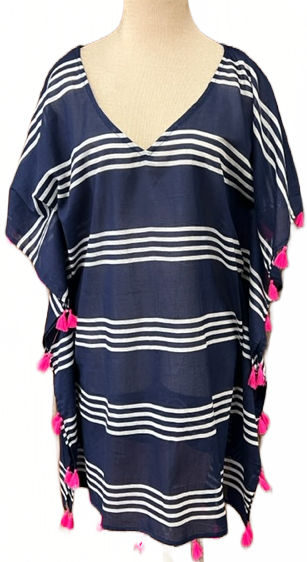 Navy and White Caftan w/ Pink Tassels