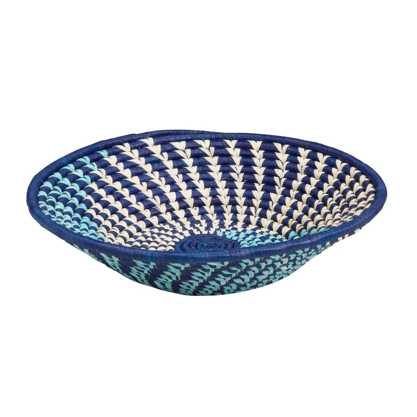 Raffia and Banana Stalk Spiral Basket - Blue