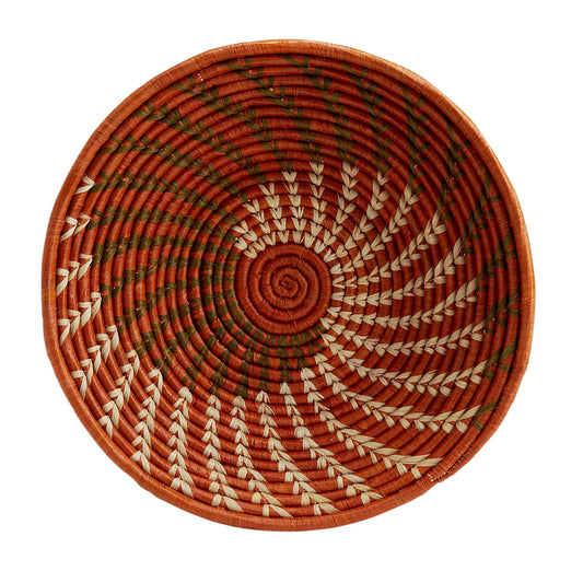 Raffia and Banana Stalk Spiral Basket - Orange