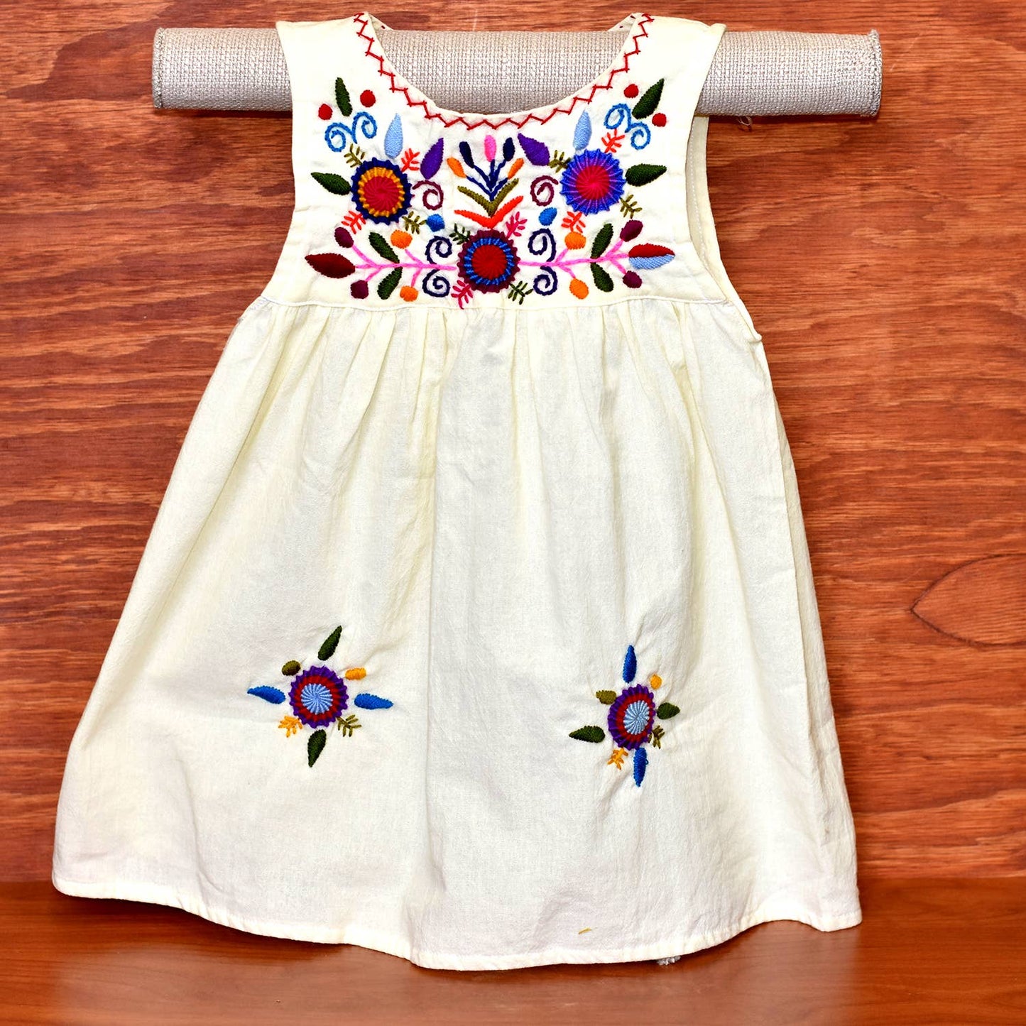Girl's Embroidered Sleeveless Dress-Cream