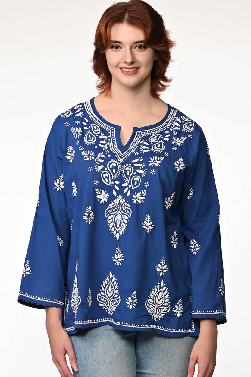 Hand Embroidered Tunic - Navy Blue