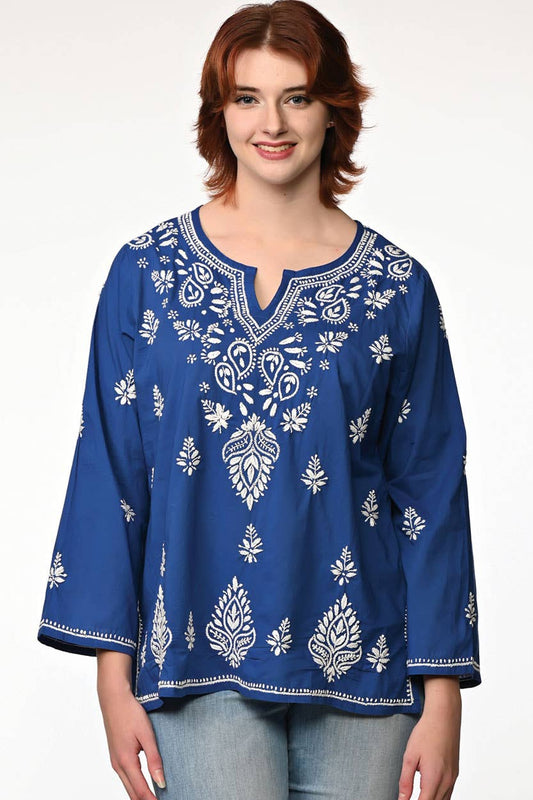 Hand Embroidered Tunic - Navy Blue
