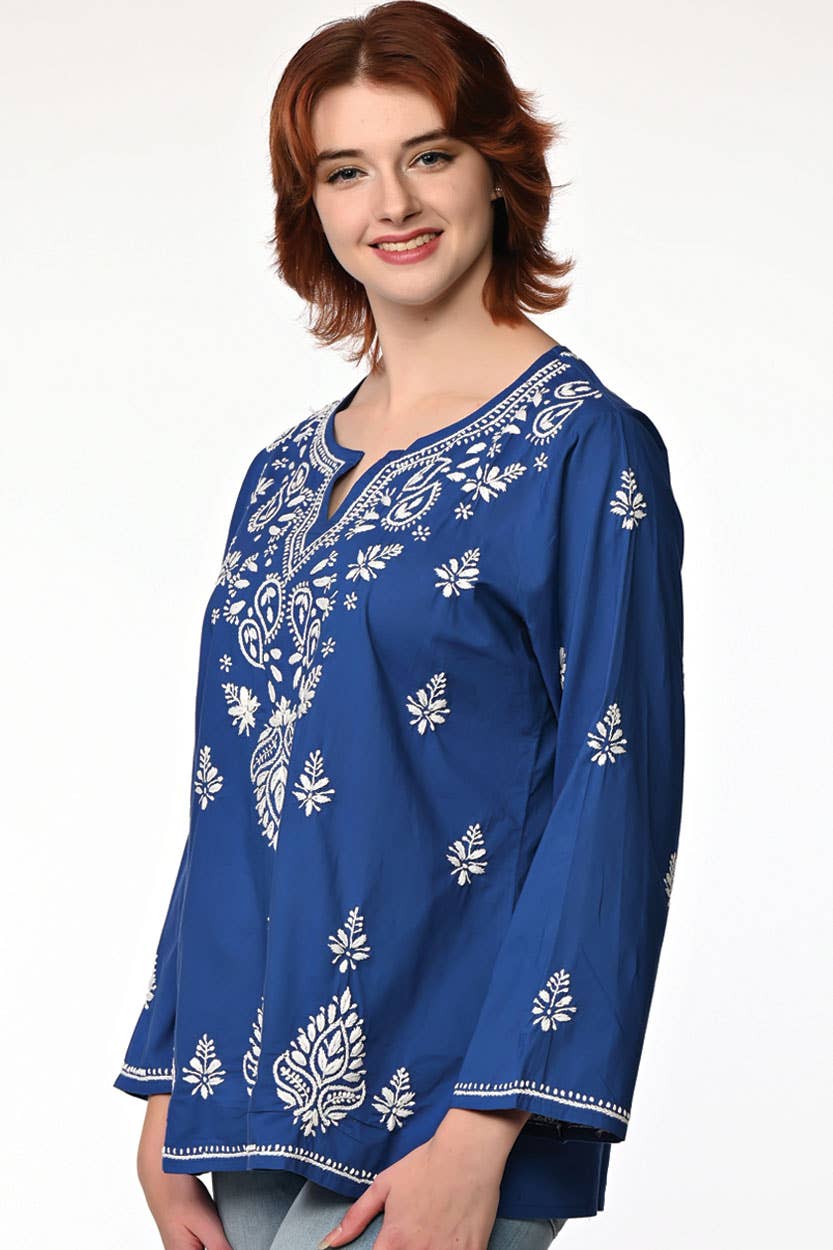 Hand Embroidered Tunic - Navy Blue