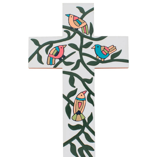 Hand Painted Wood Cross - Birds