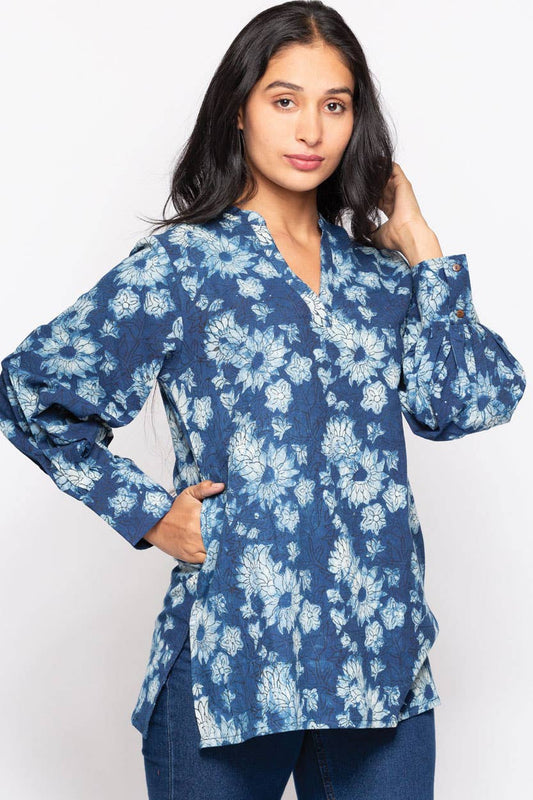 Jaya Block Print Tunics - Indigo Floral