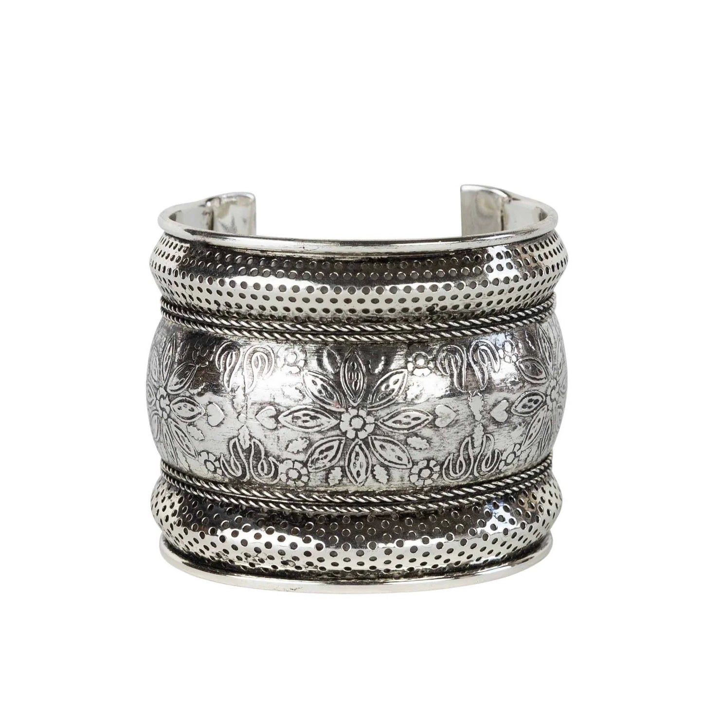Silver Floral Cuff Bracelet