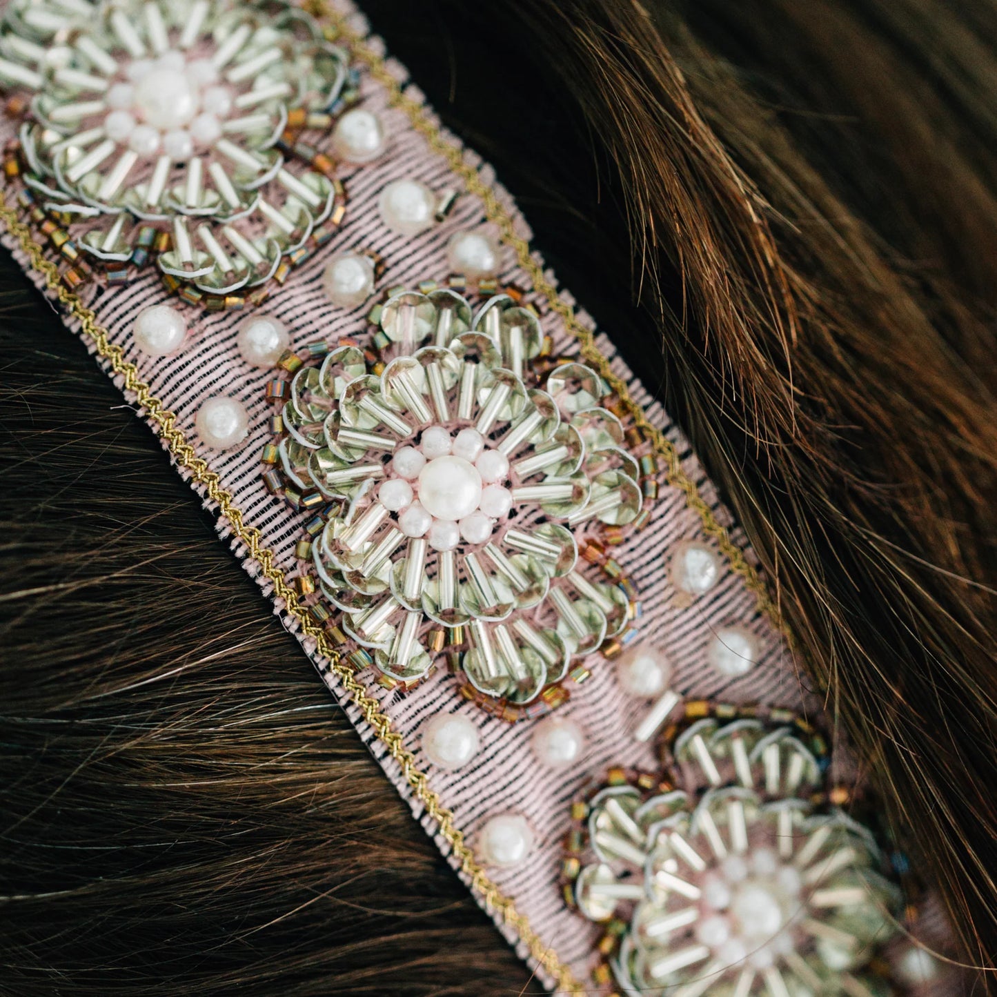 Pink Floral Beaded Headband