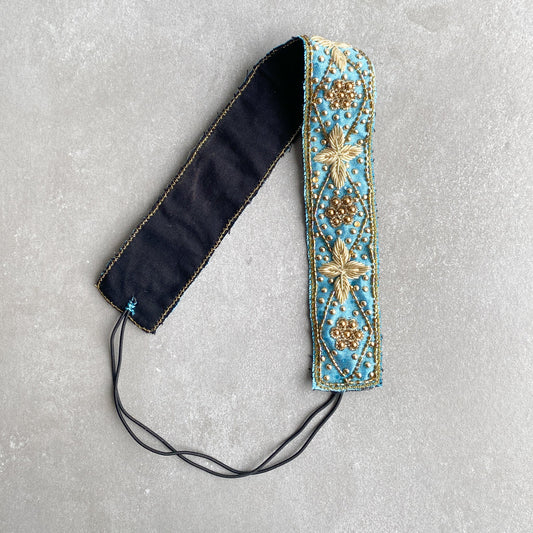 Blue & Gold Floral Beaded Headband