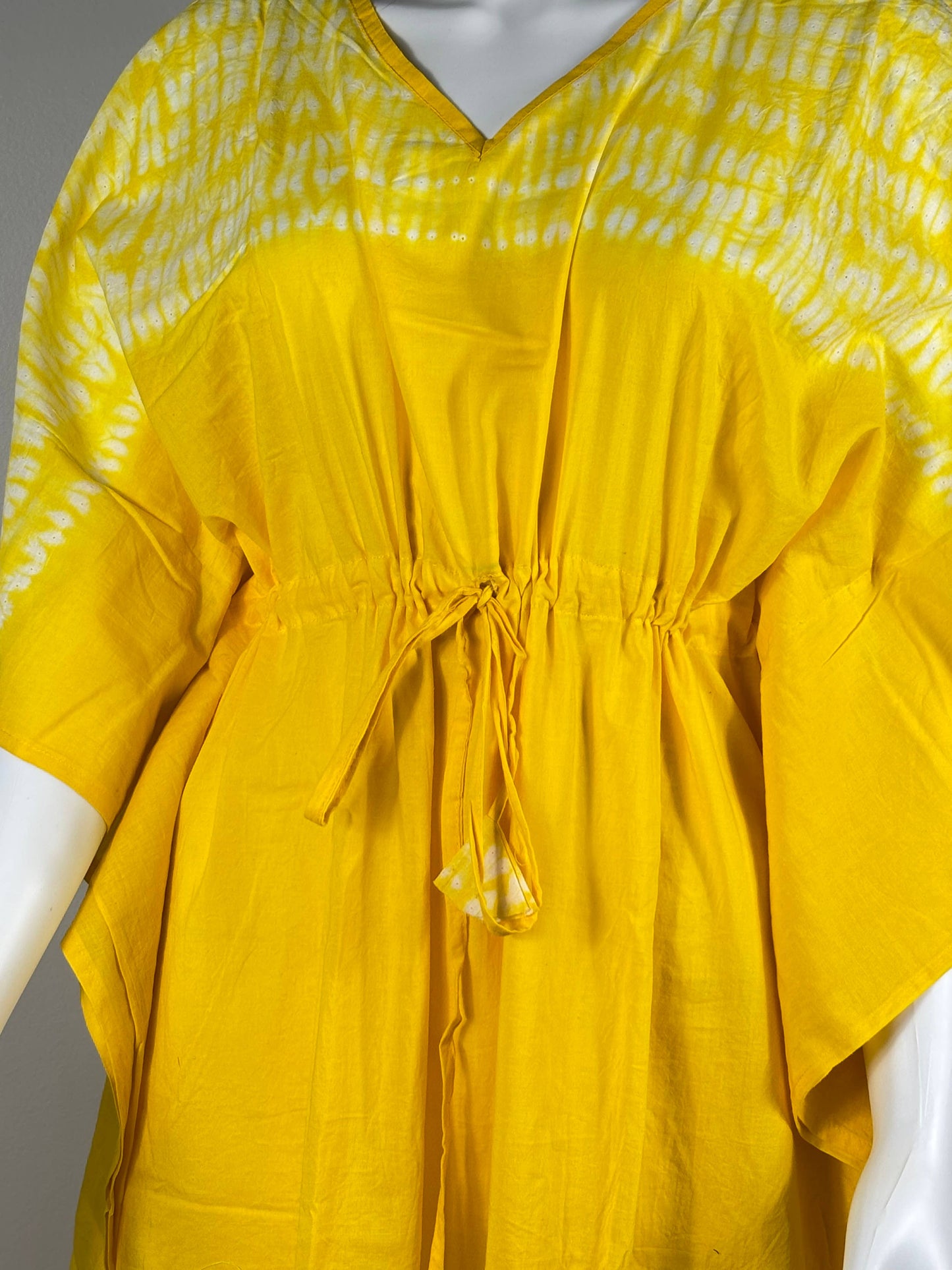 Tie-Dye 100% Cotton Kaftan Dress  - Yellow