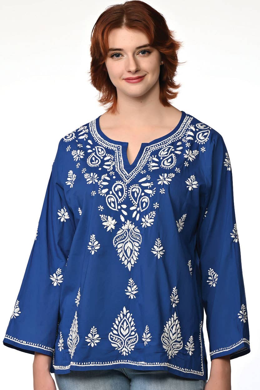 Hand Embroidered Tunic - Navy Blue