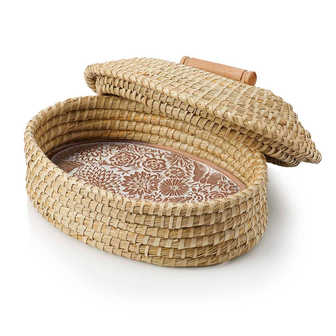 Oval Bread Basket w/Butterfly Garden Warmer & Lid