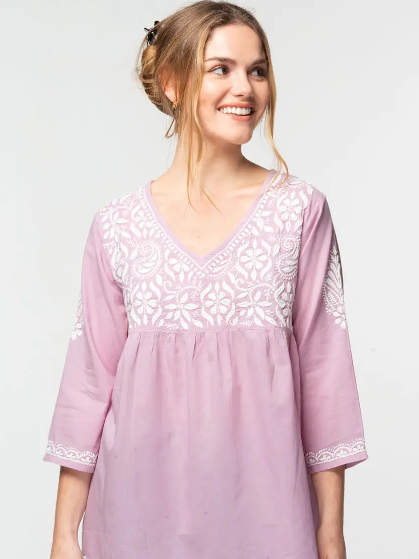 Hand Embroidered Tunic - lilac