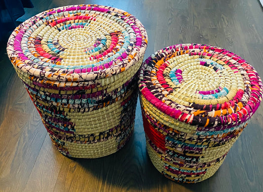 Sari Fabric Basket w/ Lid - Small