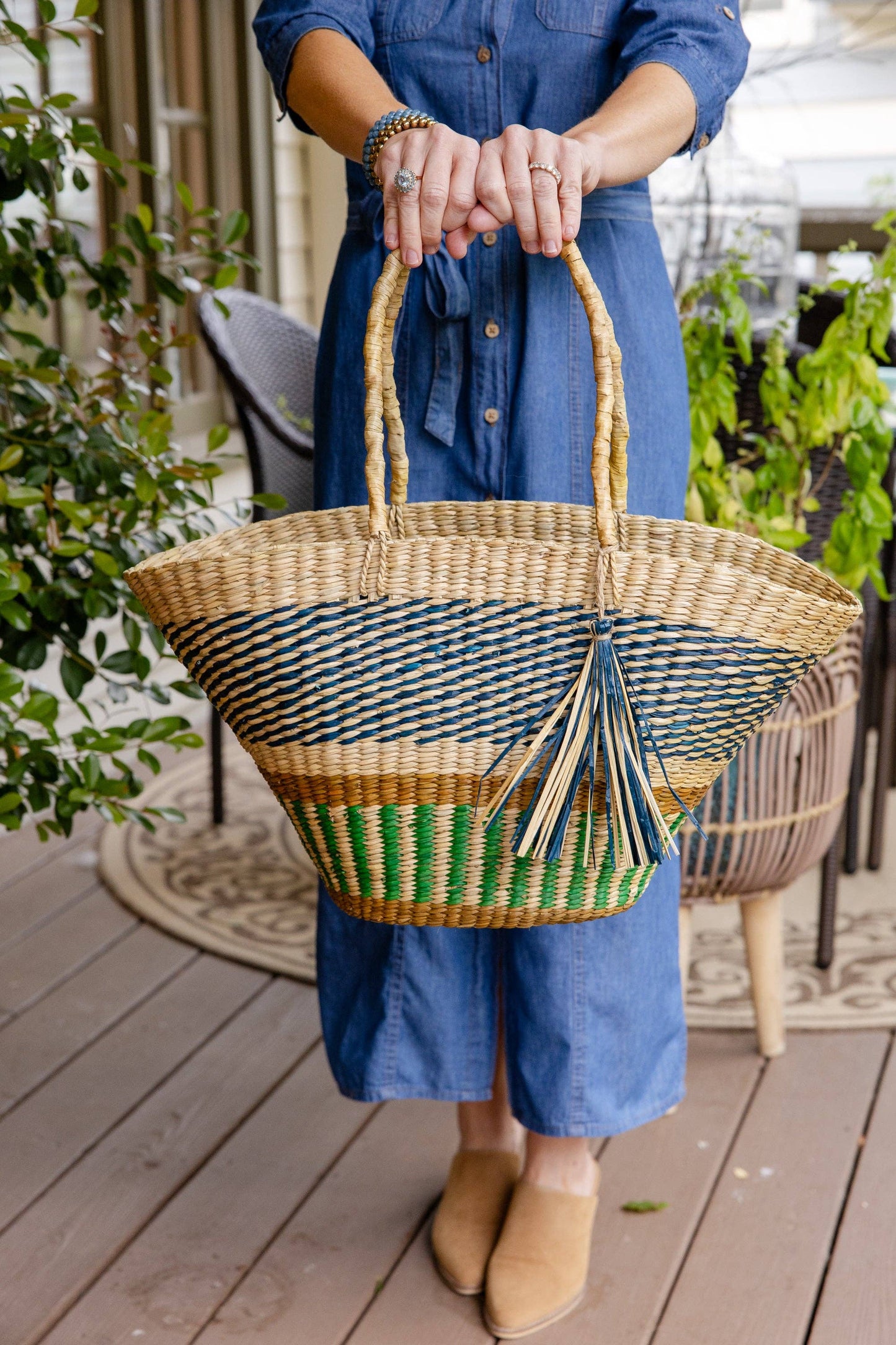 Striped Grass Market Tote