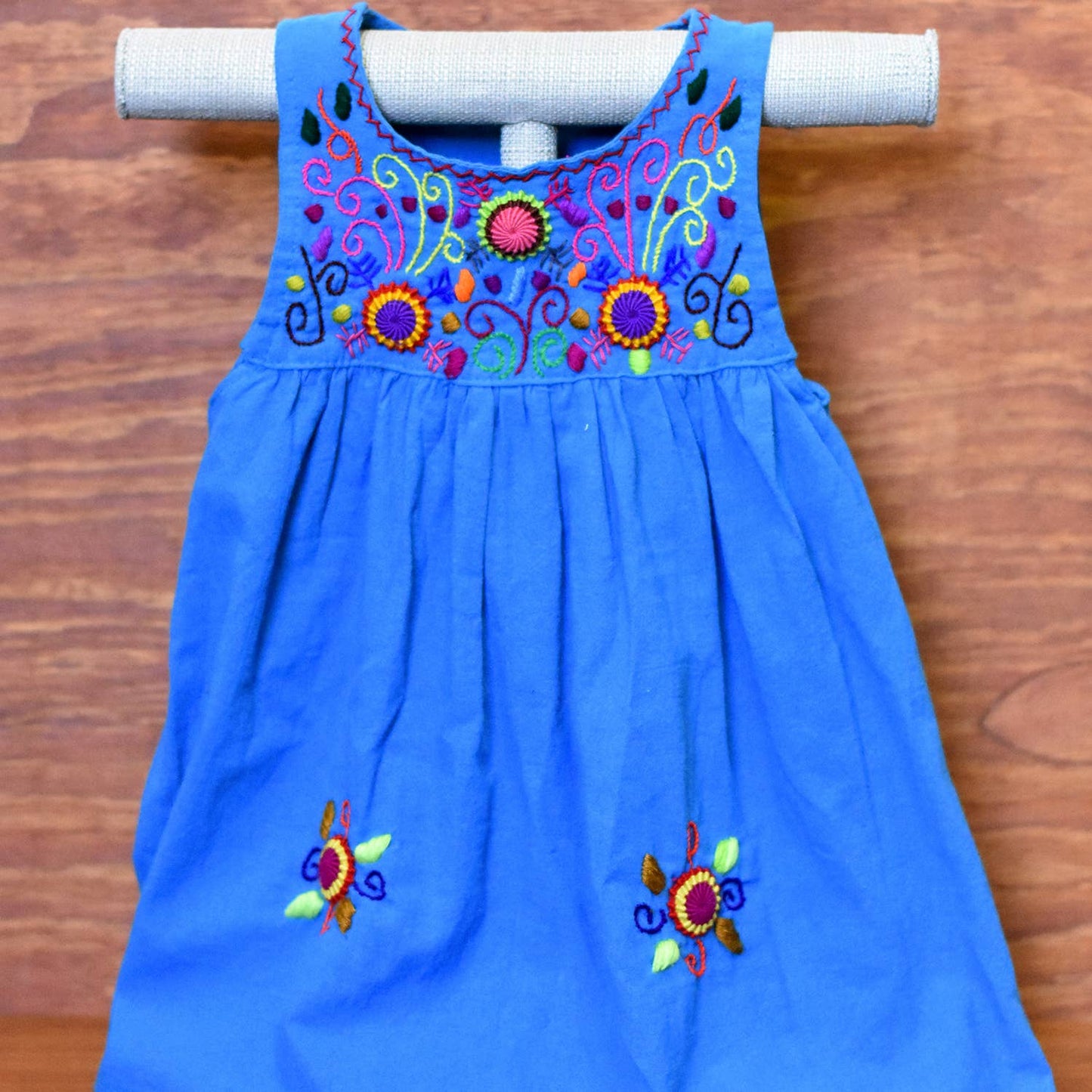 Girl's Embroidered Sleeveless Dress-Blue
