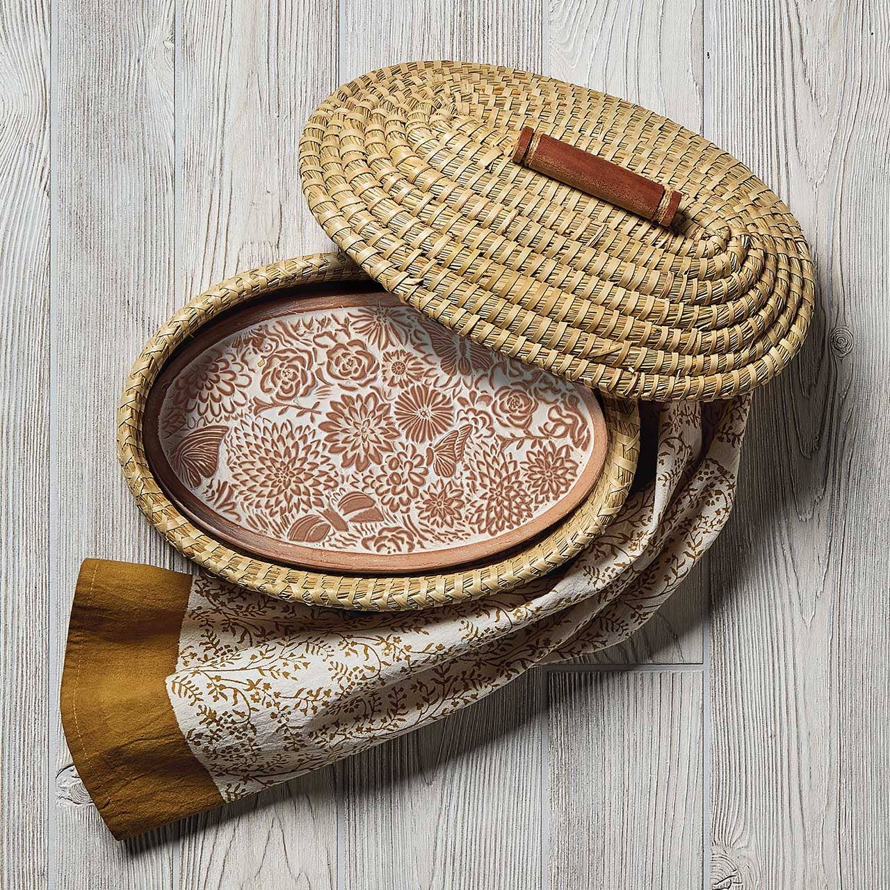 Oval Bread Basket w/Butterfly Garden Warmer & Lid