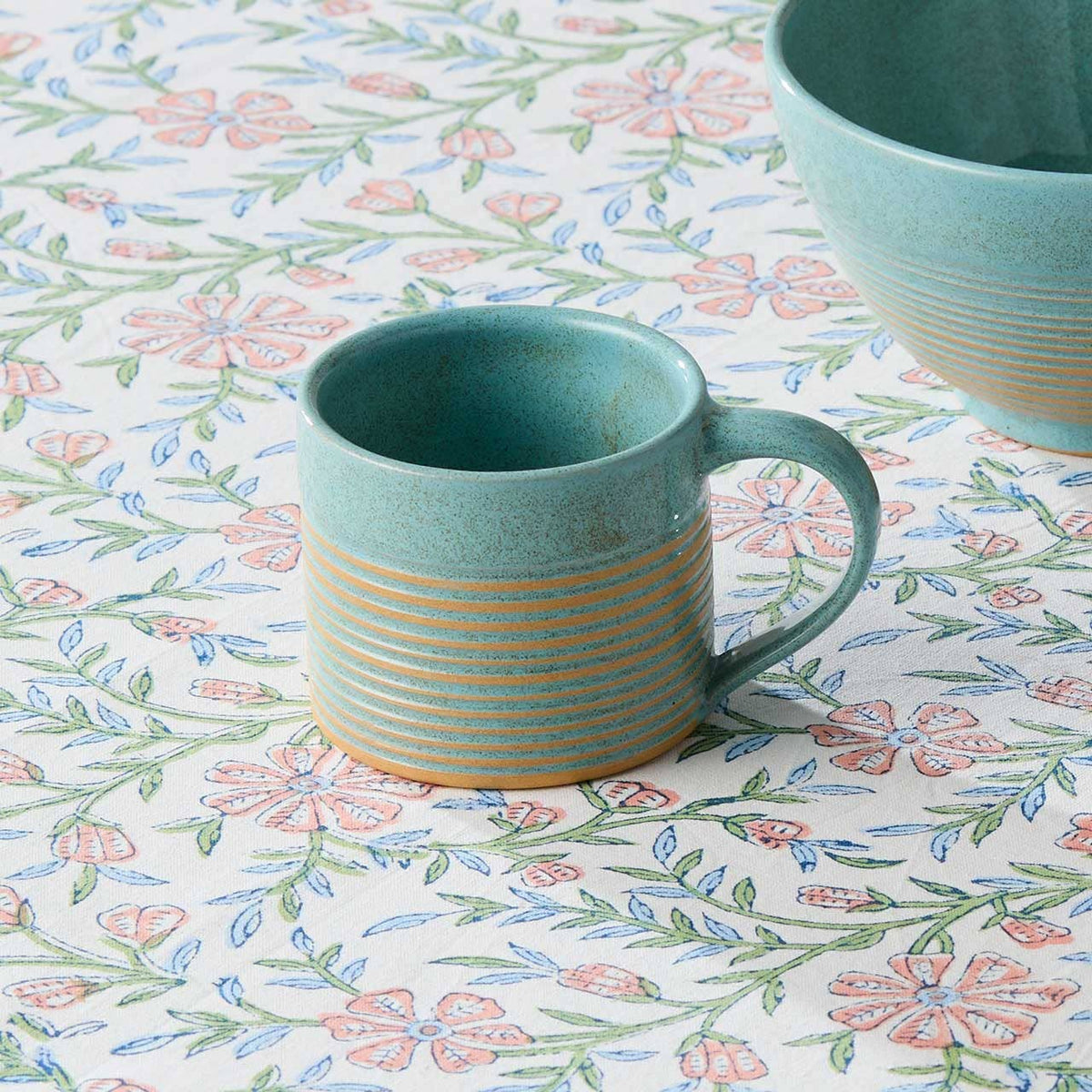 Turquoise and Tan Ceramic Mug