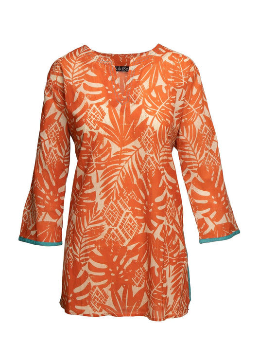 Orange Palm Tunic w/Teal Trim