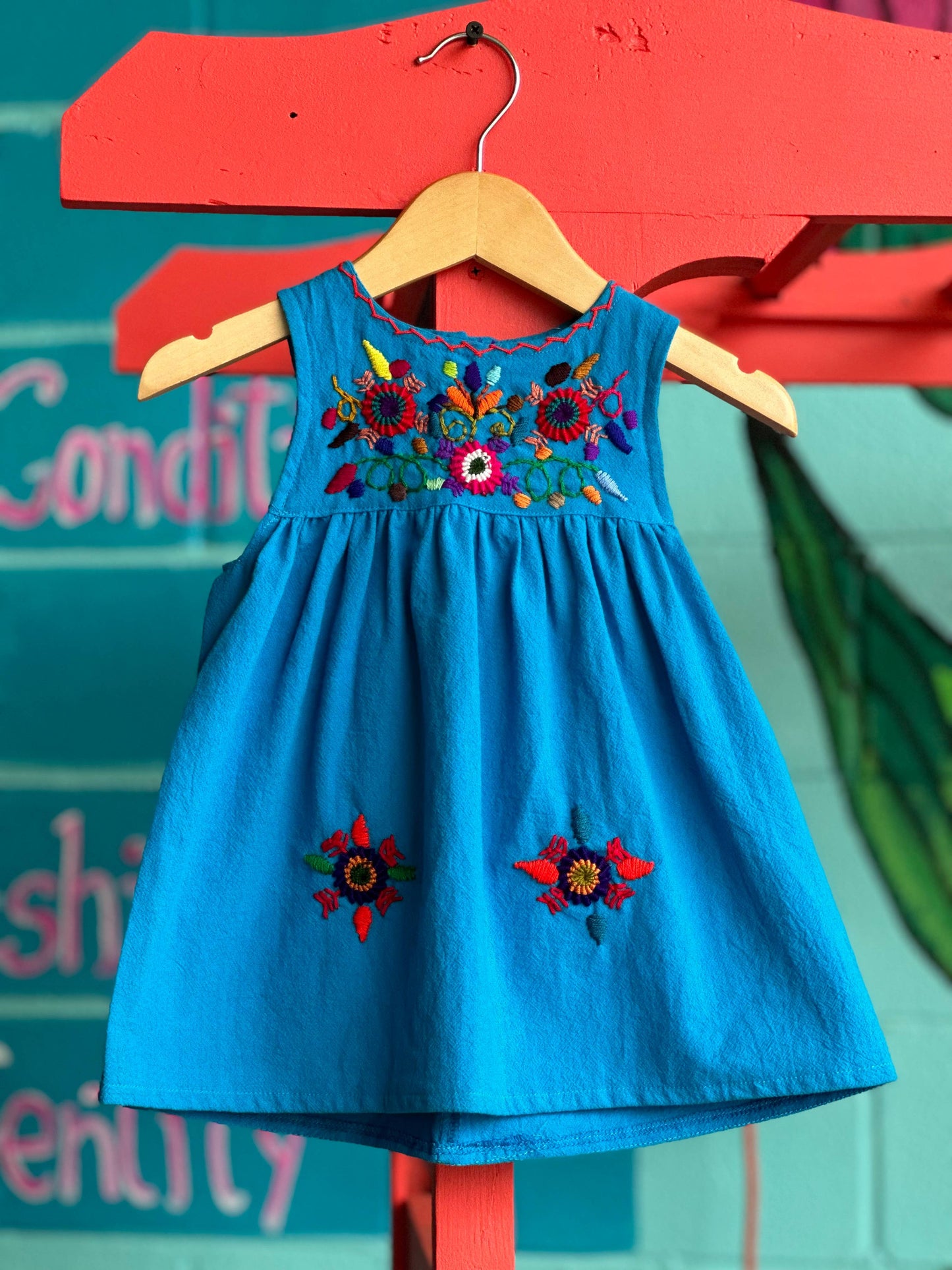 Girl's Embroidered Sleeveless Dress-Blue