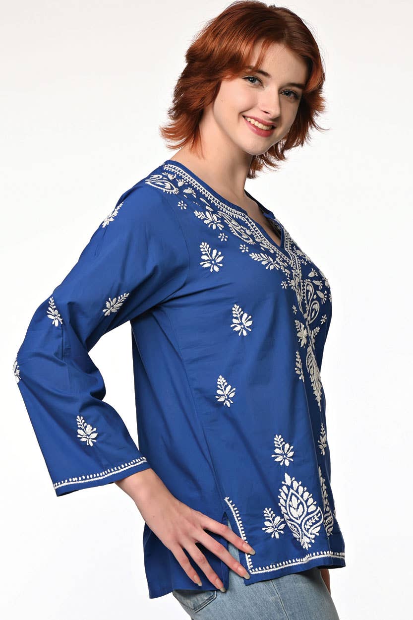 Hand Embroidered Tunic - Navy Blue