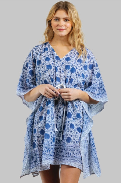 Block Print Caftan - Blue Floral