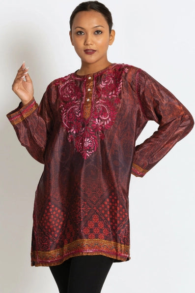 Deena Embroidered Tunic - Burgundy