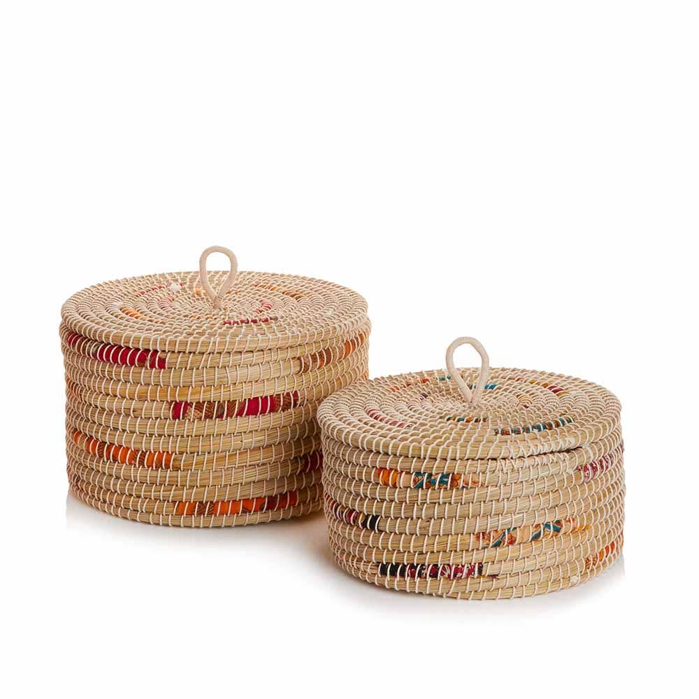 Round Chindi Stripe Lidded Basket - Small